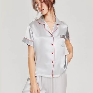 SMR 100% silk short sleeve long pants pajama set